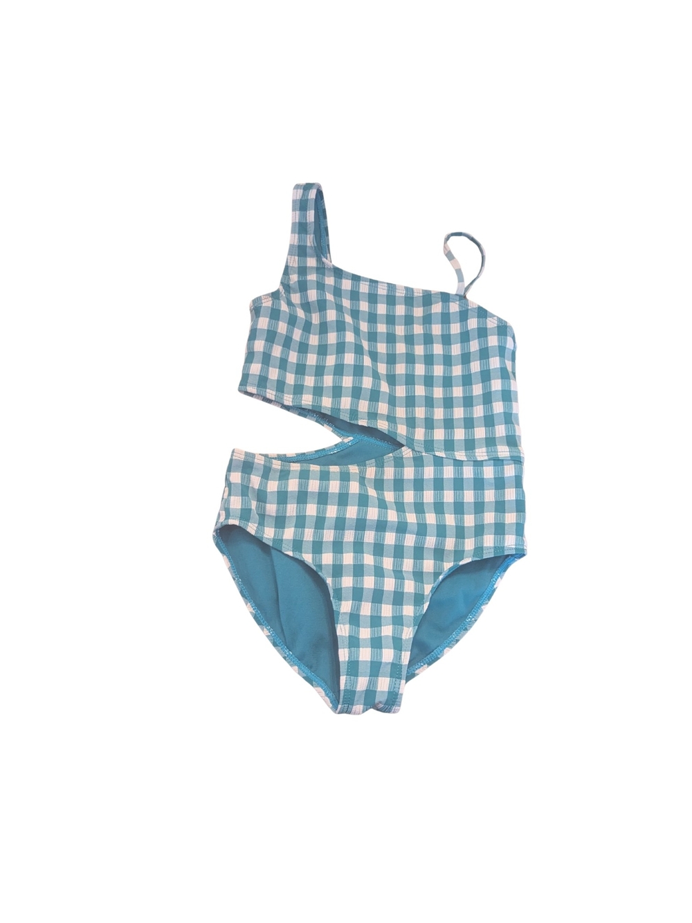 EUC Wonder Nation Girls Small 6 7 one piece cut out swimsuit green gingham